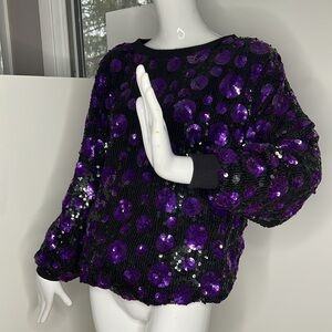 Amen Wardy Sz M Black Purple Flat Beads Sweatshirt Sweater